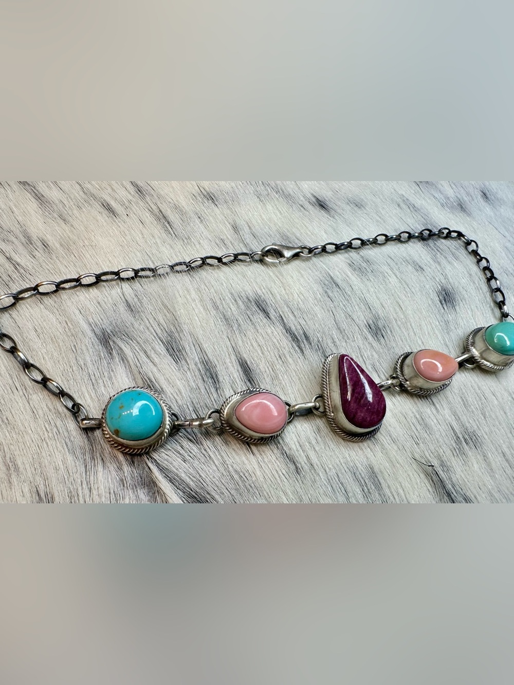 Native Made Choker: Sterling Silver Multi-Stone Teardrop Necklace